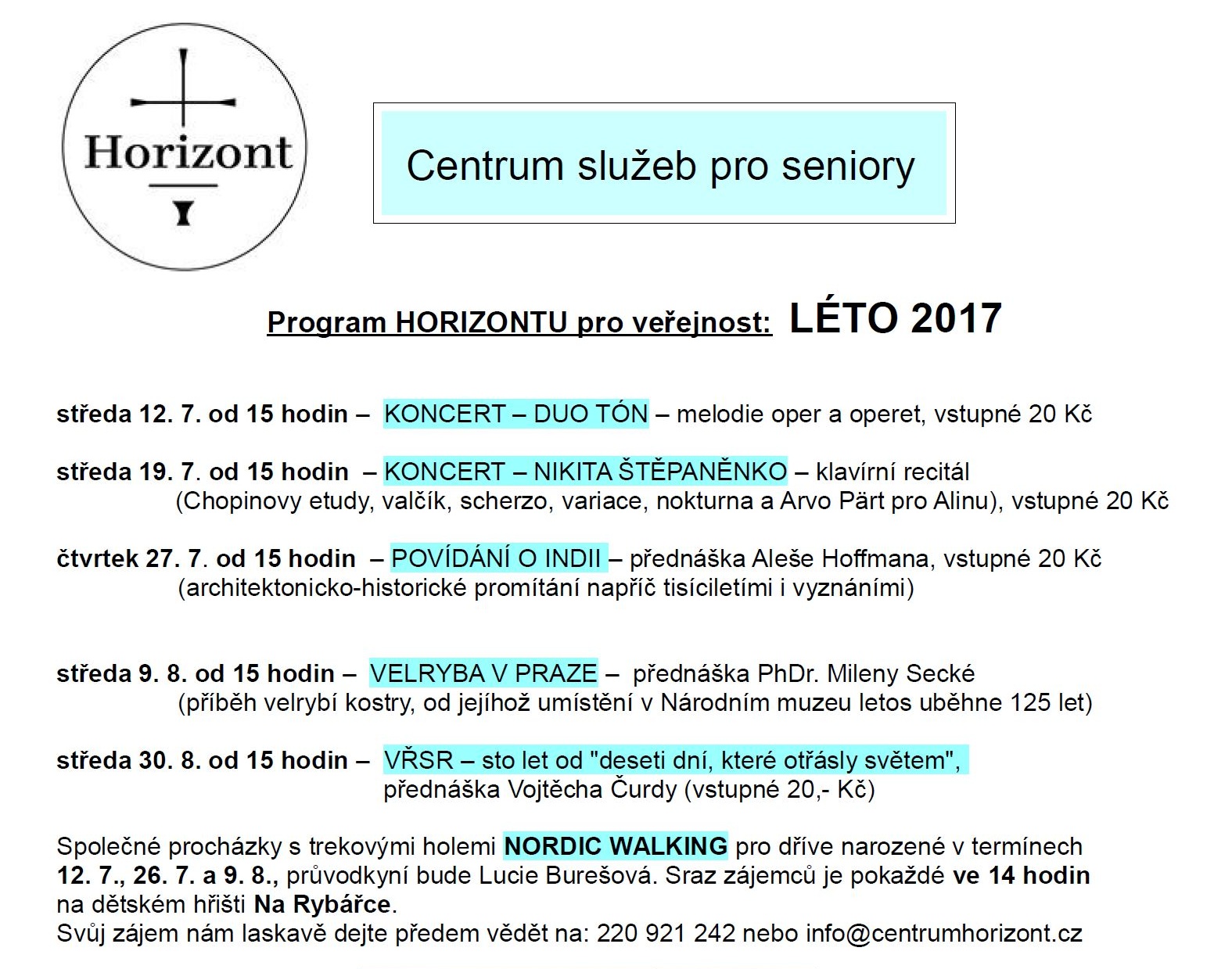 Program HORIZONTU na léto 2017