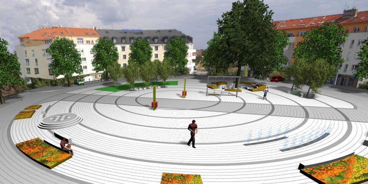 Návrh Suchdolského náměstí - pohled